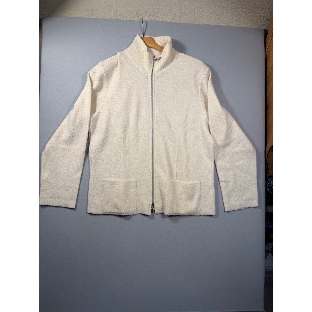 Miss Alliage Collection Cream 100% Wool Full Zip Mock Neck Cardigan Sweater L